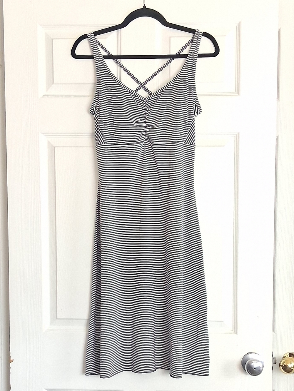 Prana Rebecca Black White Striped Built In Bra Activewear Dress